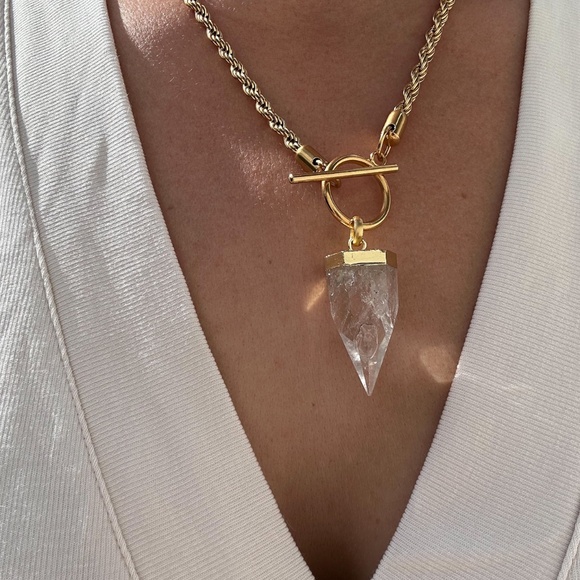 Clear Quartz Gold Bullet Necklace - rope chain quartz necklace, gold plated - Picture 3 of 3